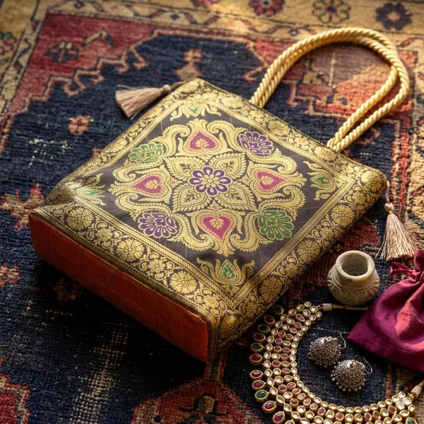 Black_Banarasi_Silk_Tote_Bag_For_Women