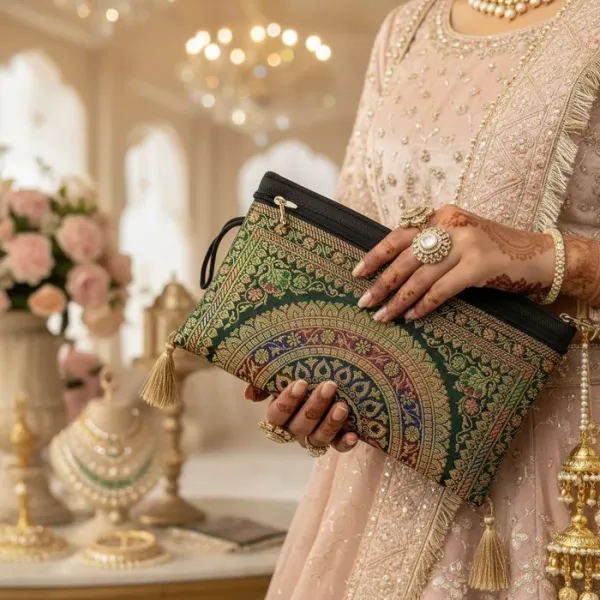 Dark_Bottle_Green_Shade_Handmade_Banarasi_Women_Wallet