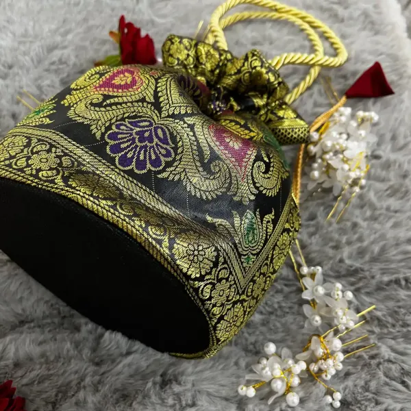 Stunning_Black_Banarasi_Silk_Brocade_Embellished_Potli_Bag_For_Women