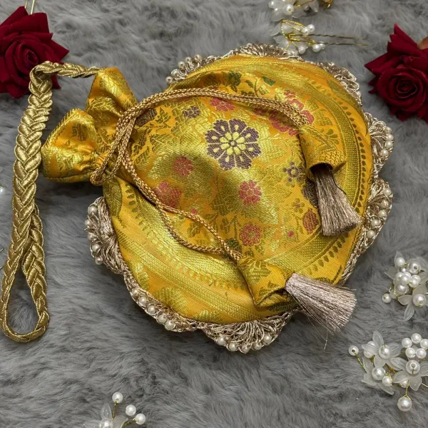 Bright_Yellow_Eccentric_Lace_Work_Banarasi_Potli_Bags