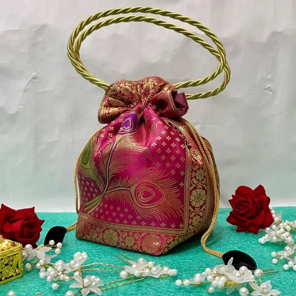 English_Pink_Shade_Handmade_Banarasi_Brocade_Silk_Potli_Bag_