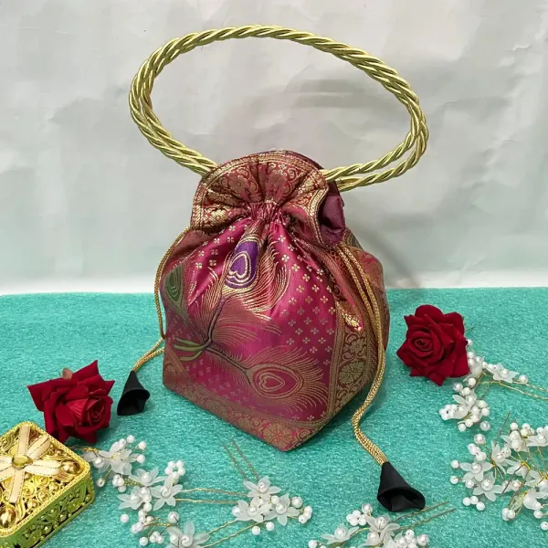 English_Pink_Shade_Handmade_Banarasi_Brocade_Silk_Potli_Bag_