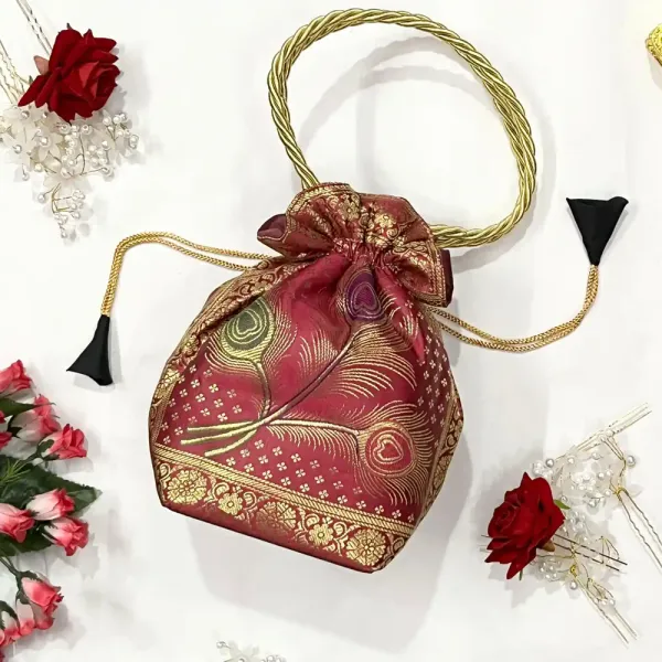 English_Pink_Shade_Handmade_Banarasi_Brocade_Silk_Potli_Bag_