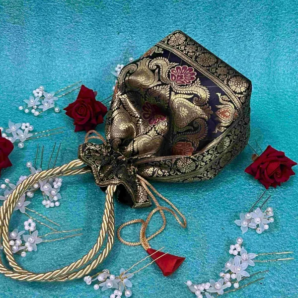 Black_Banarasi_Silk_Brocade_Potli_Bag_For_Women
