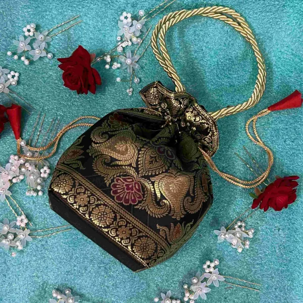 Black_Banarasi_Silk_Brocade_Potli_Bag_For_Women