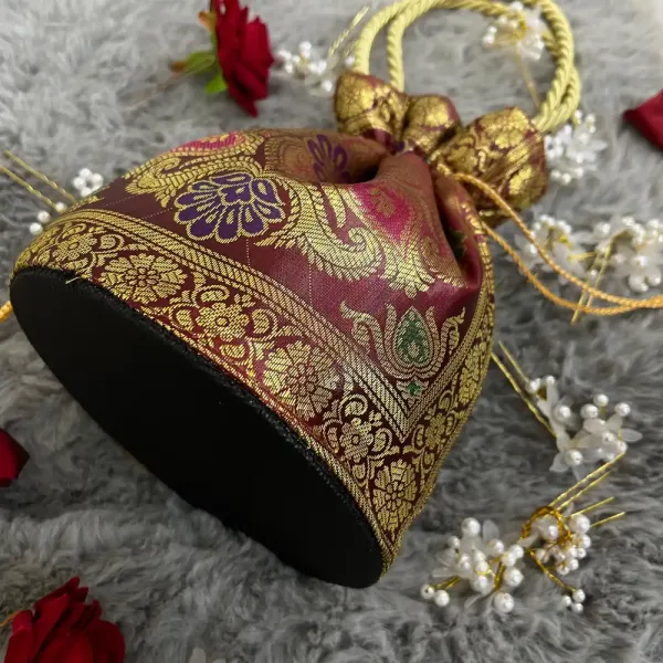 Maroon_Shade_Banarasi_Potli_Bags