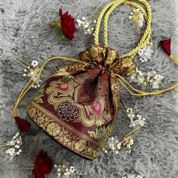Maroon_Shade_Banarasi_Potli_Bags