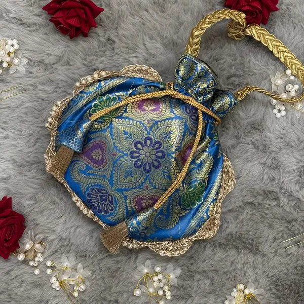 Firozi_Blue_Eccentric_Lace_Work_Banarasi_Potli_Bags