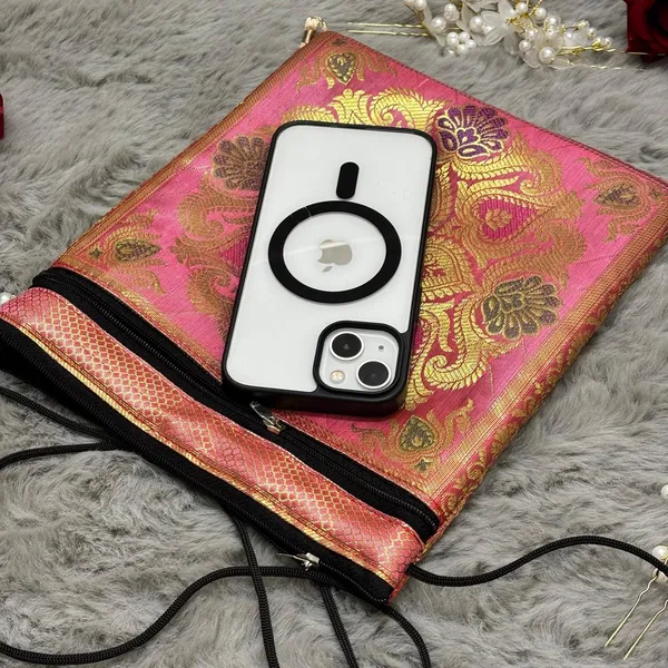 Peach_Banarasi_Silk_Brocade_Sling_Bag_For_Women