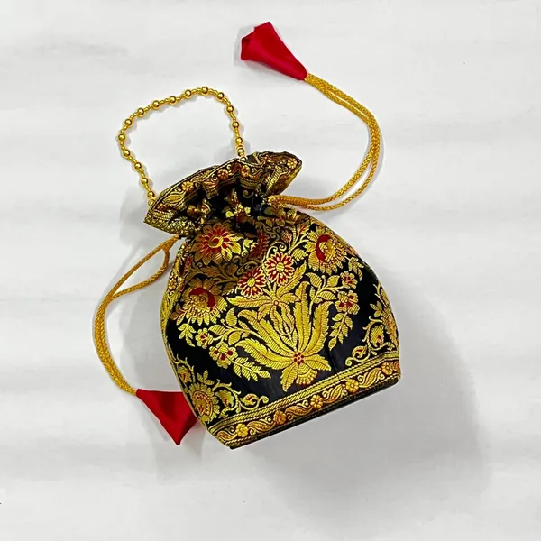 Handcrafted_Black_Banarasi_Silk_Brocade_Floral_Potli_Bag_