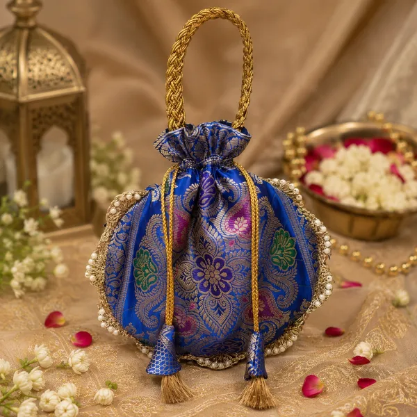 Royal_Blue_Banarasi_Brocade_Potli_Bag_with_Pearl_Border_&_Golden_Tassels