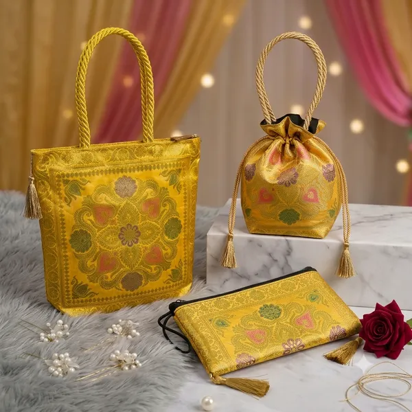 Yellow_Handcrafted_Banarasi_Trio_Set
