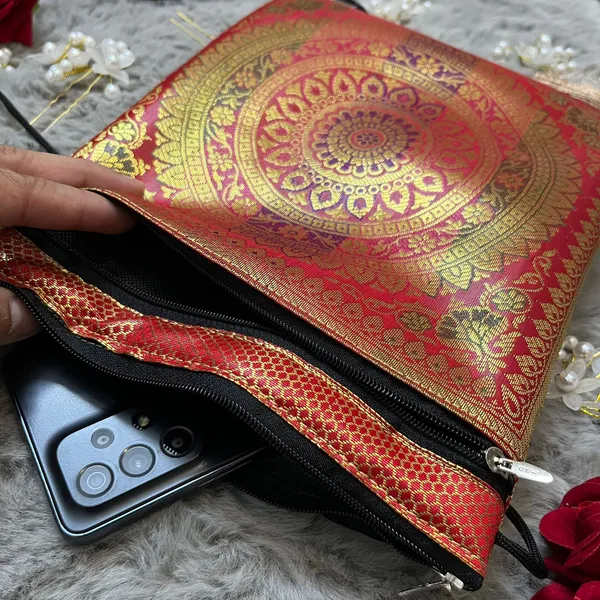 Red_Colour_Banarasi_Silk_Brocade_Ethnic_Sling_Bag_For_Women