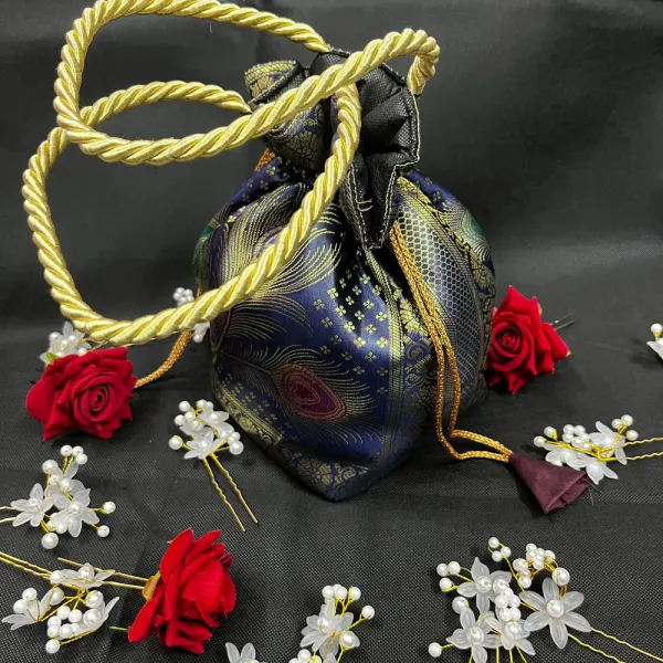 Navy_Blue_Banarasi_Silk_Brocade_Potli_Bag_For_Women