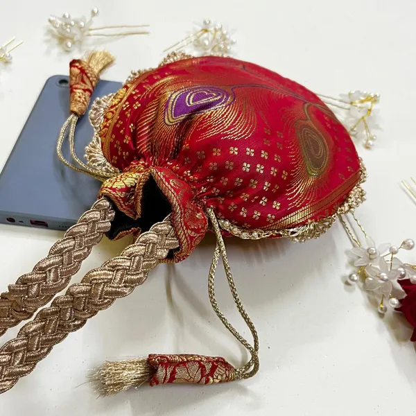 Bridal_Red_Banarasi_Silk_Brocade_Lace_Work_Potli_Bag