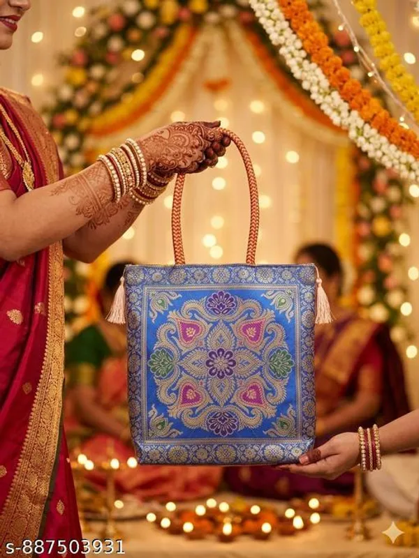 Blue_Banarasi_Silk_Brocade_Ethnic_Tote_Bag_For_Women