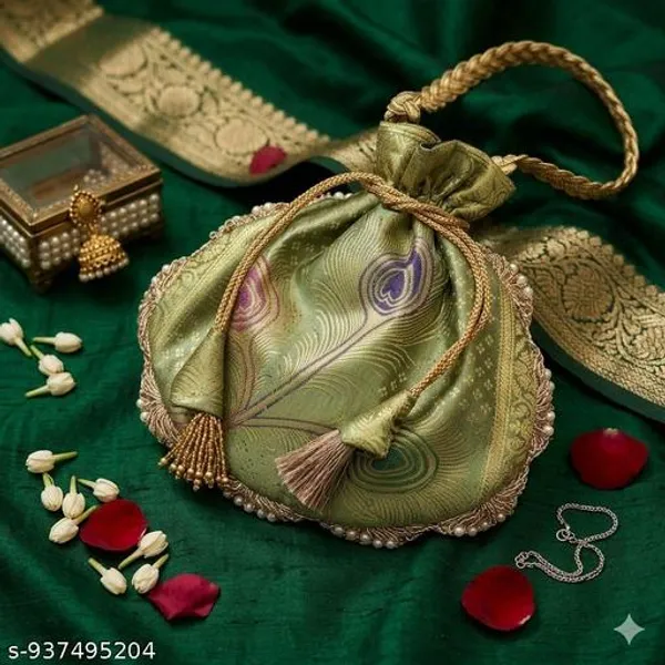 Pista_Green_Banarasi_Silk_Brocade_Embellished_Potli_Bag