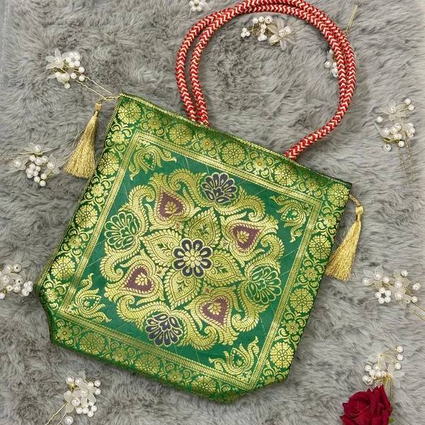 Bright_Green_Shade_Brocade_Silk_Zari_Motif_Banarasi_Handbag