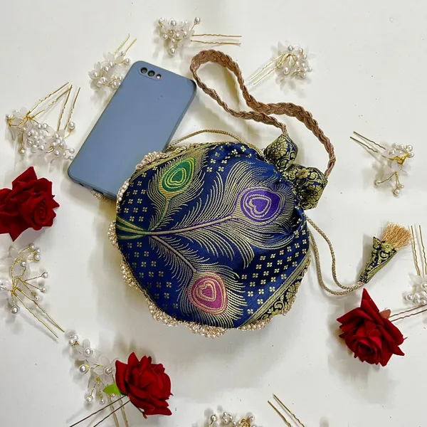 Navy_Blue_Banarasi_Silk_Brocade_Ethnic_Lace_Work_Potli_Bag
