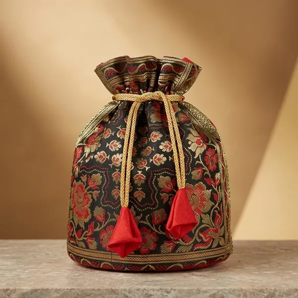Black_Banarasi_Silk_Brocade_Potli_Bag_For_Women
