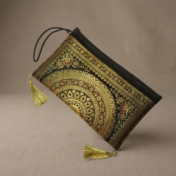 Black_Banarasi_Silk_Handmade_Wallet_For_Women