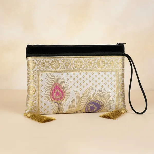 White_Banarasi_Silk_Brocade_Hand_Purse_For_Women