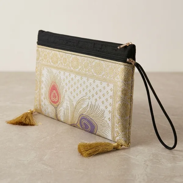 White_Banarasi_Silk_Brocade_Hand_Purse_For_Women