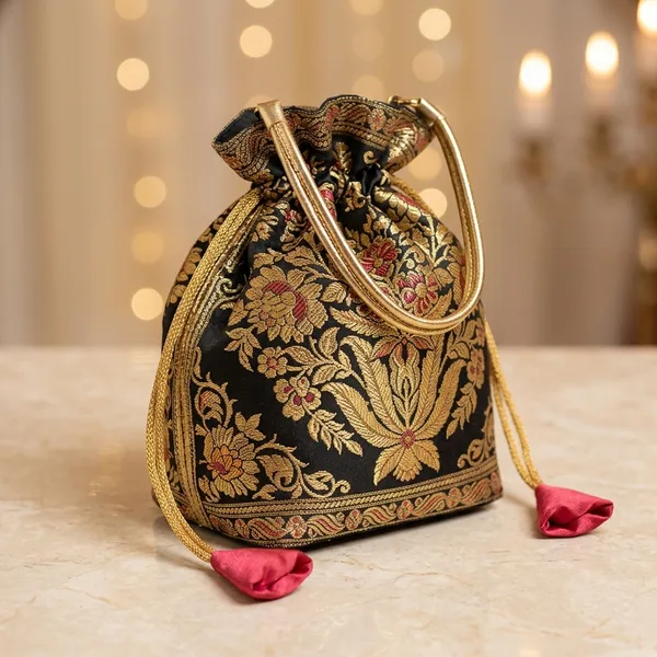 Handcrafted_Black_Banarasi_Silk_Brocade_Floral_Potli_Bag_