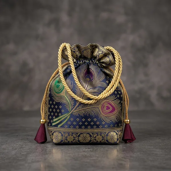 Navy_Blue_Banarasi_Silk_Brocade_Potli_Bag_For_Women