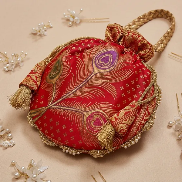 Bridal_Red_Banarasi_Silk_Brocade_Lace_Work_Potli_Bag