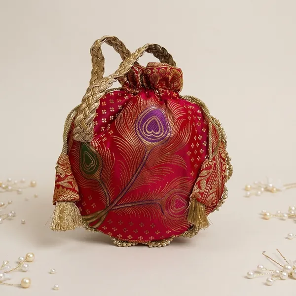 Bridal_Red_Banarasi_Silk_Brocade_Lace_Work_Potli_Bag