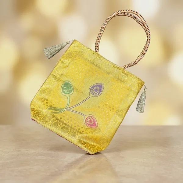 Yellow_Banarasi_Silk_Brocade_Handbag_For_Women