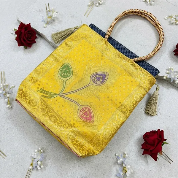 Yellow_Banarasi_Silk_Brocade_Handbag_For_Women