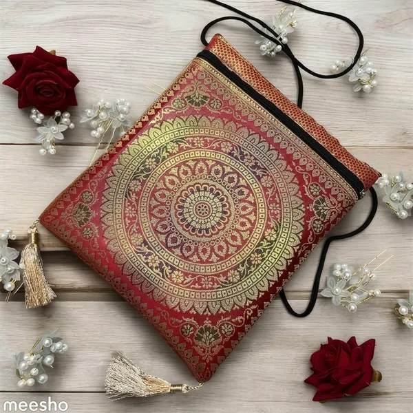 Red_Colour_Banarasi_Silk_Brocade_Ethnic_Sling_Bag_For_Women