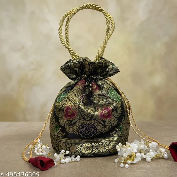 Stunning_Black_Banarasi_Silk_Brocade_Embellished_Potli_Bag_For_Women