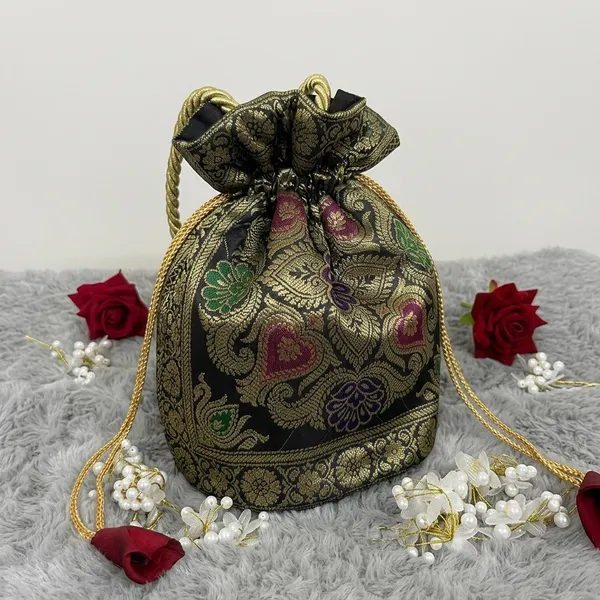Stunning_Black_Banarasi_Silk_Brocade_Embellished_Potli_Bag_For_Women