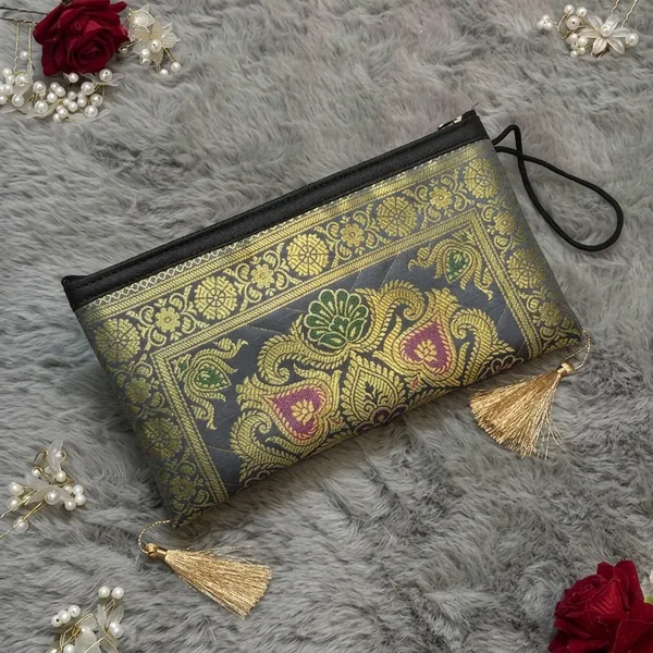 Grey_Banarasi_Silk_Brocade_Clutch_Purse_For_Women