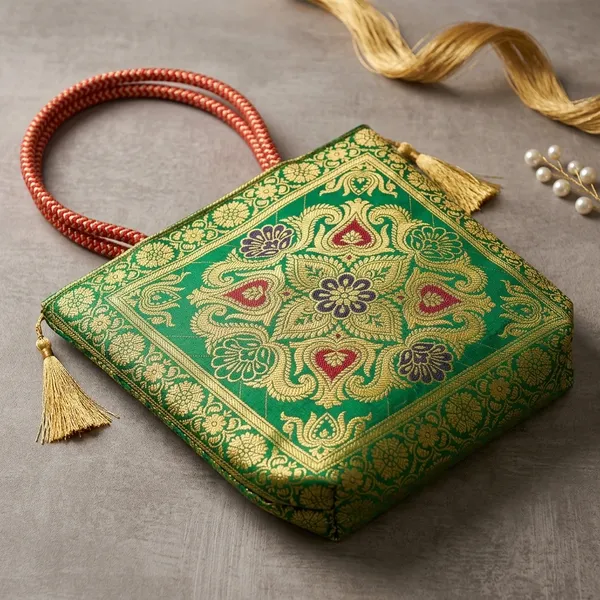 Bright_Green_Shade_Brocade_Silk_Zari_Motif_Banarasi_Handbag