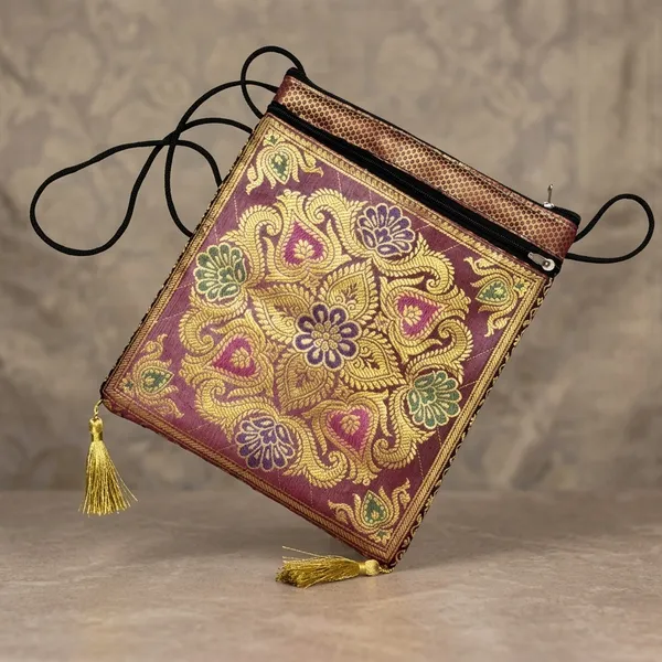 Maroon_Banarasi_Silk_Brocade_Sling_Bag_For_Women