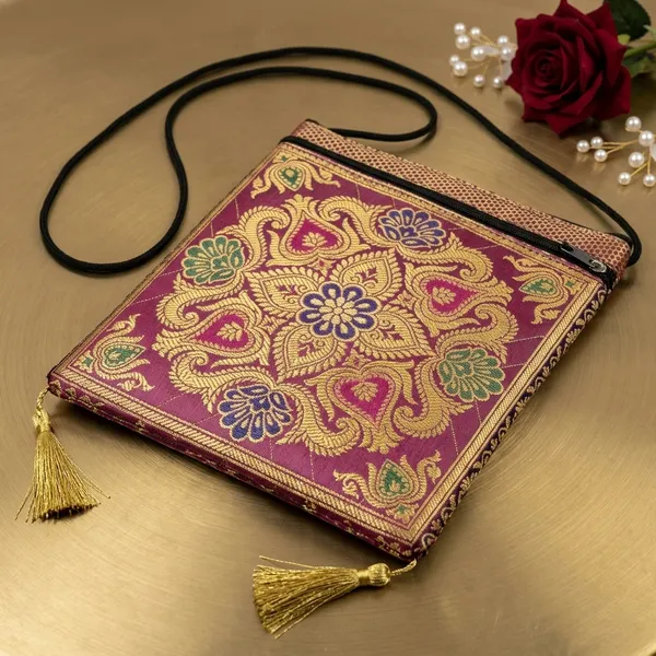 Maroon_Banarasi_Silk_Brocade_Sling_Bag_For_Women