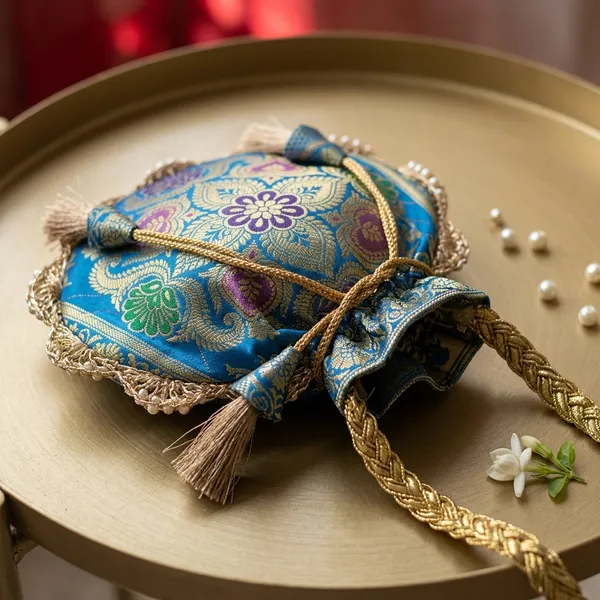 Firozi_Blue_Eccentric_Lace_Work_Banarasi_Potli_Bags