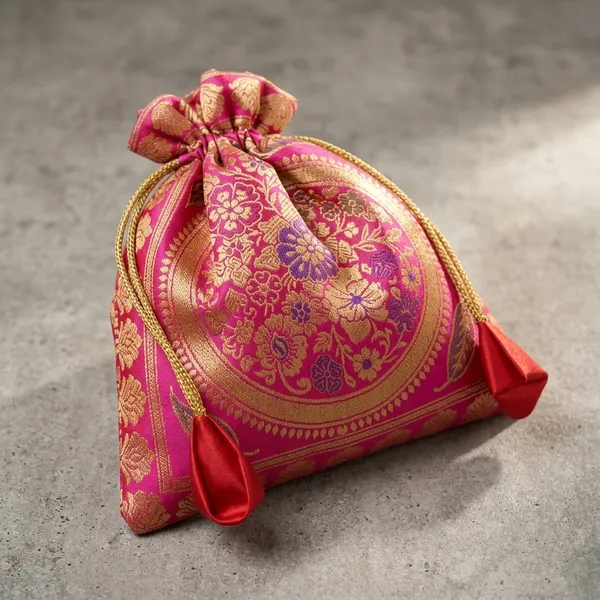 Pink_Banarasi_Silk_Brocade_Embellished_Drawstring_Potli_Bag_For_Women
