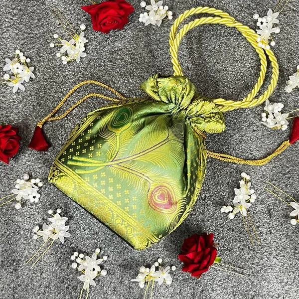 Green_Banarasi_Silk_Brocade_Zari_Potli_Bag_For_Women