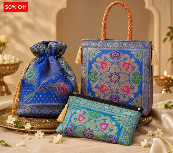 Pink_&_Blue_Handcrafted_Banarasi_Trio_Set