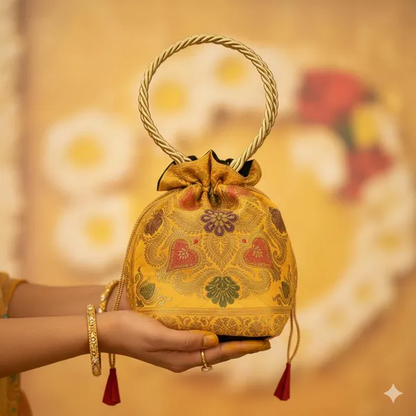 Yellow_Banarasi_Silk_Brocade_Potli_Bag_For_Women