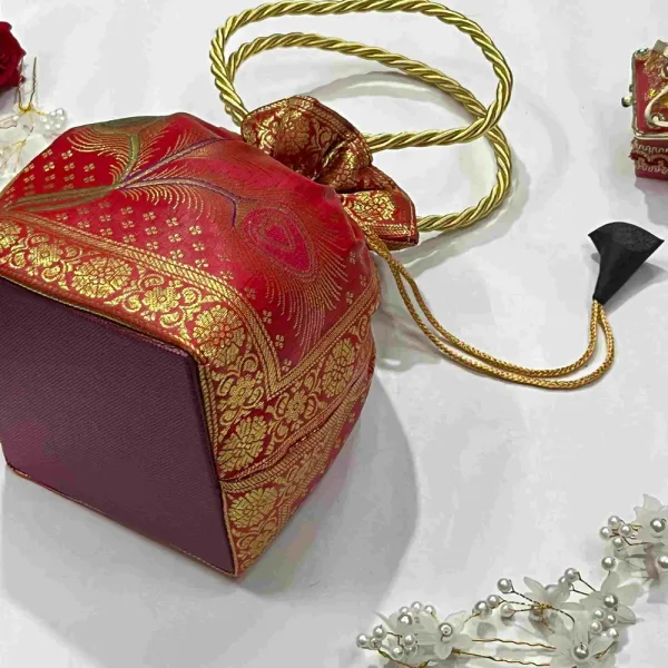 Red_Banarasi_Silk_Brocade_Ethnic_Potli_Bag_For_Women