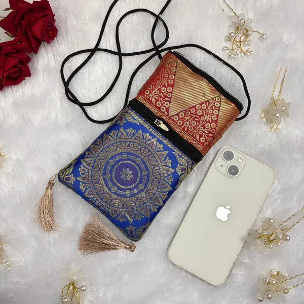Blue_Exclusive_Banarasi_Silk_Handmade_Mobile_Sling_Bag