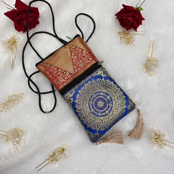 Blue_Exclusive_Banarasi_Silk_Handmade_Mobile_Sling_Bag
