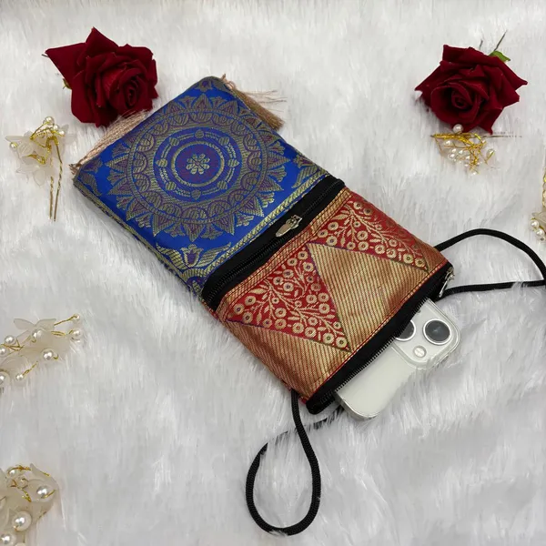Blue_Exclusive_Banarasi_Silk_Handmade_Mobile_Sling_Bag