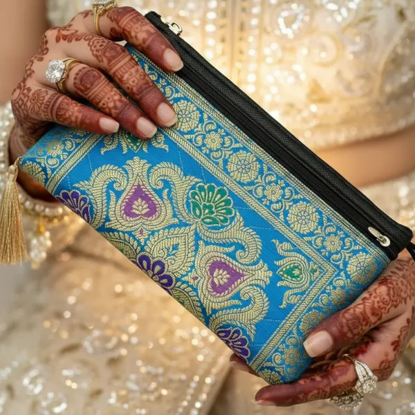 Firozi_Blue_Shade_Handmade_Banarasi_Women_Wallet